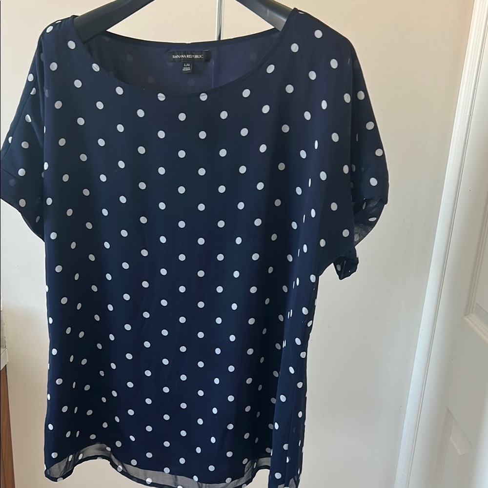 Banana Republic Navy and White Polka Dot Blouse